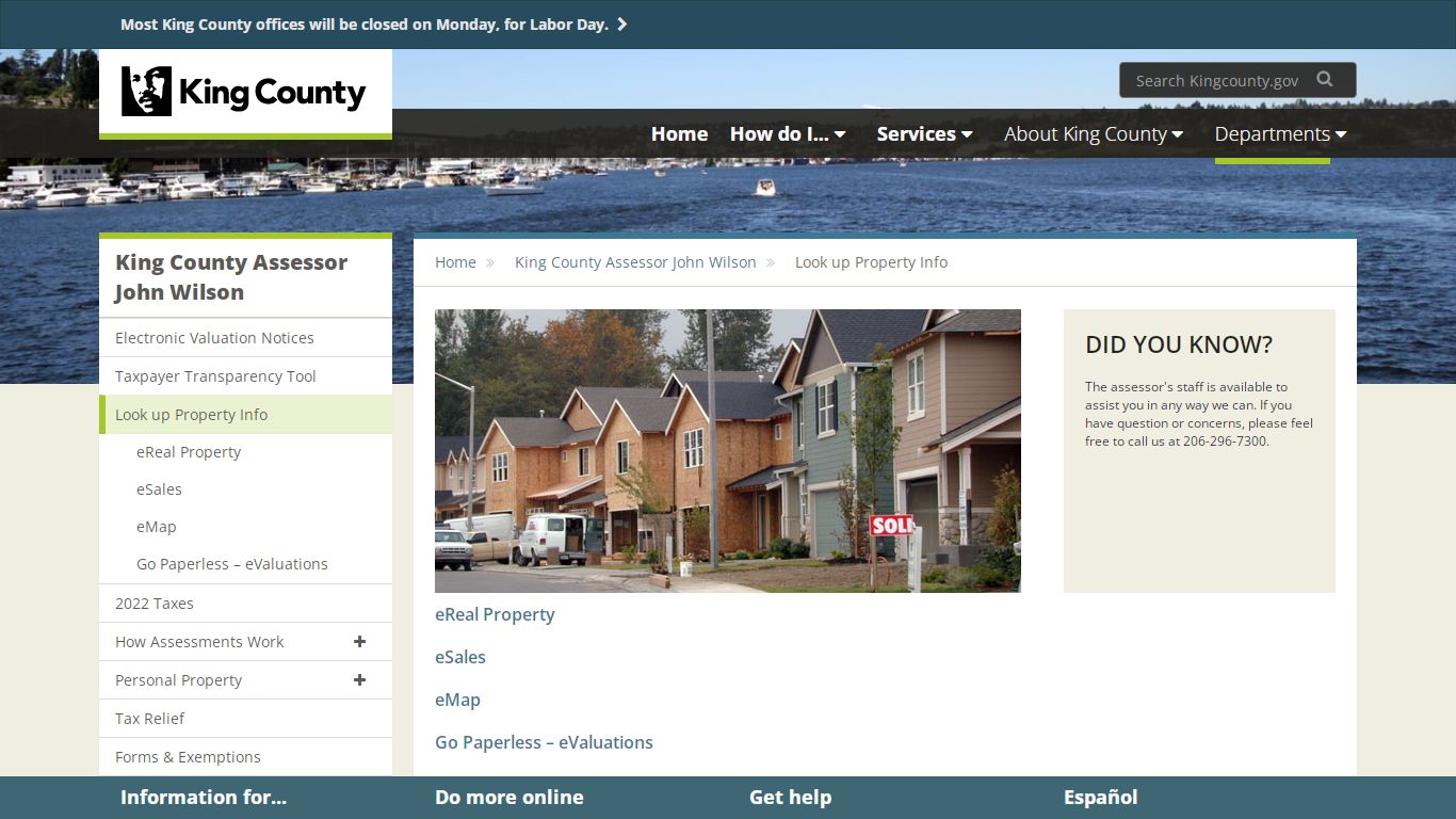 Look up Property Info - King County